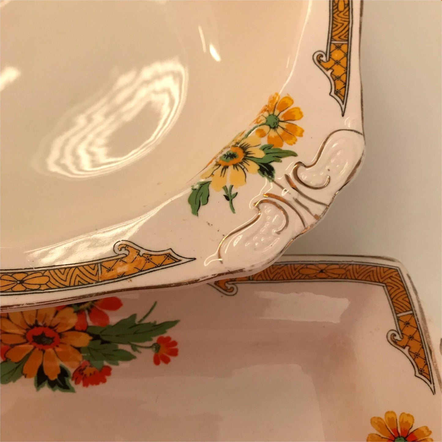 Vintage ALFRED MEAKIN sandwich plate and vegetable dish bowl marigold design