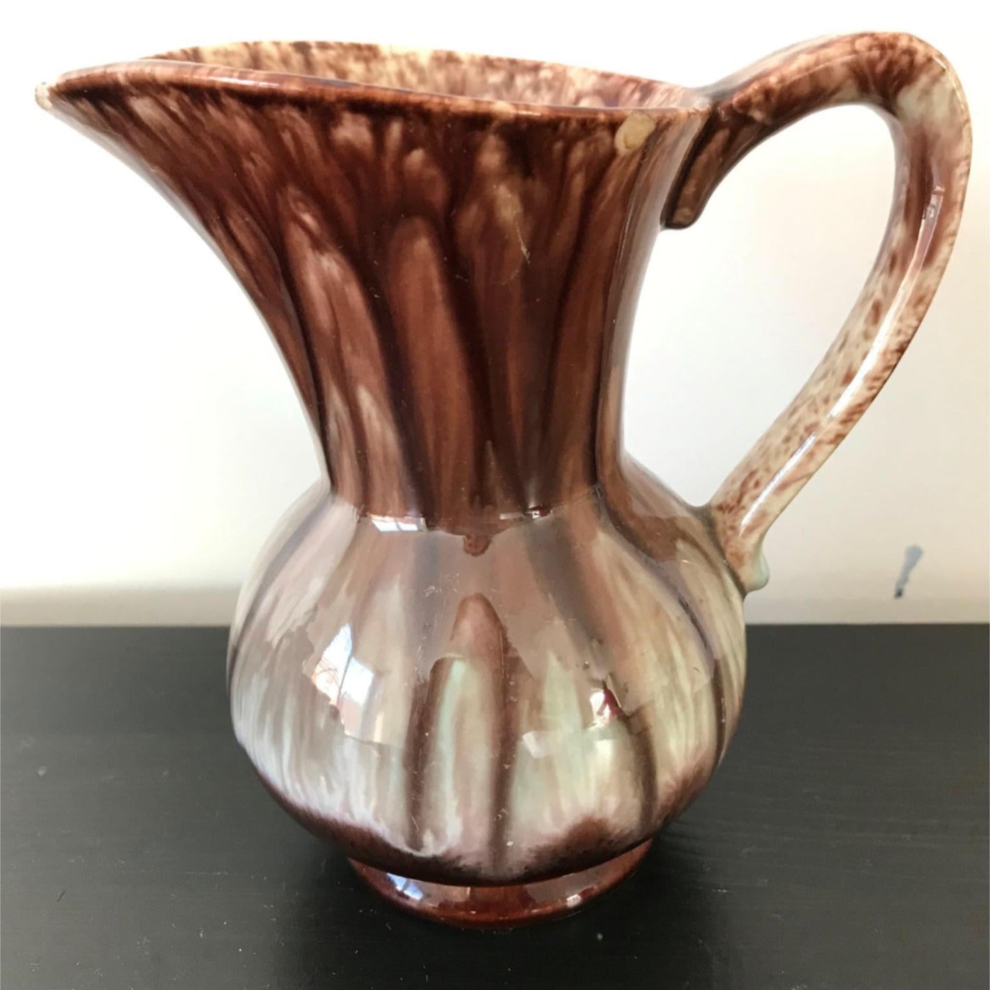 West German Small Pitcher / Jug Glossy brown drip glaze approx 14cm stamped 524