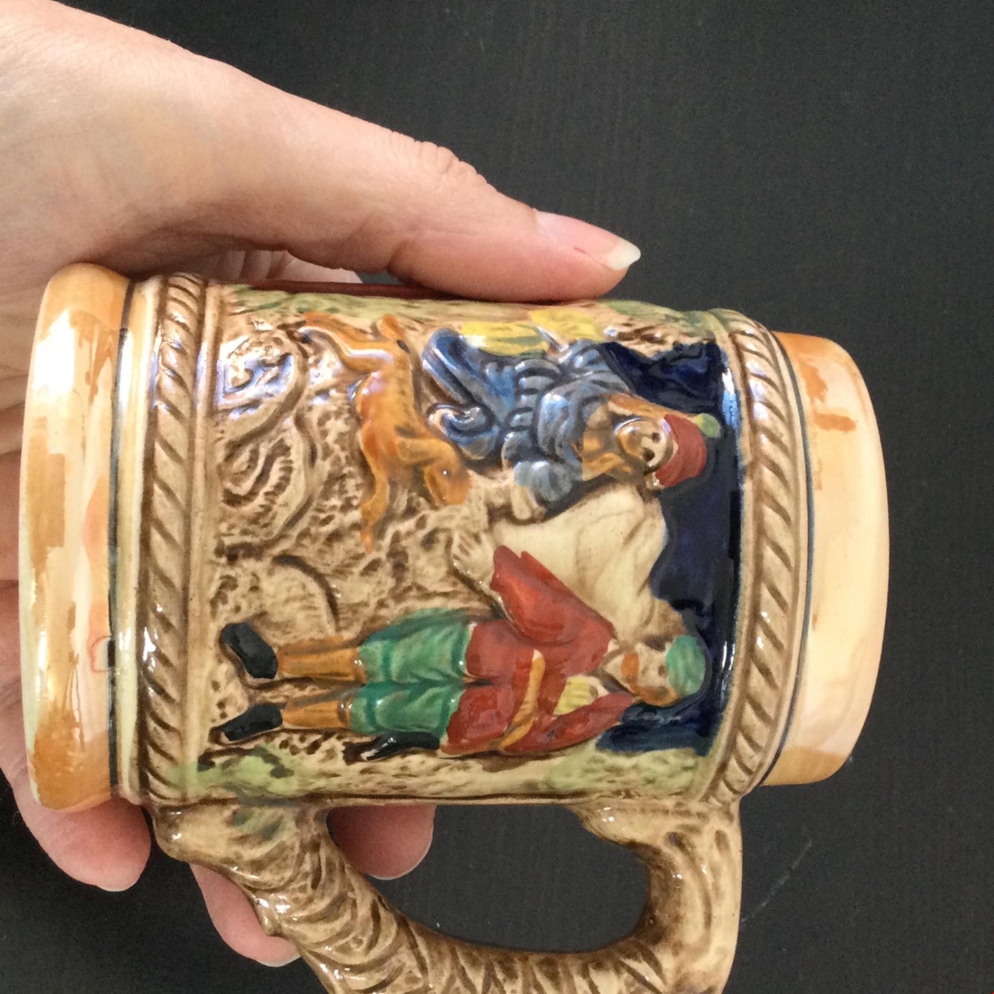 vintage German ceramic beer tankard stein 1/4 litre rural Bavarian? Scene vgc