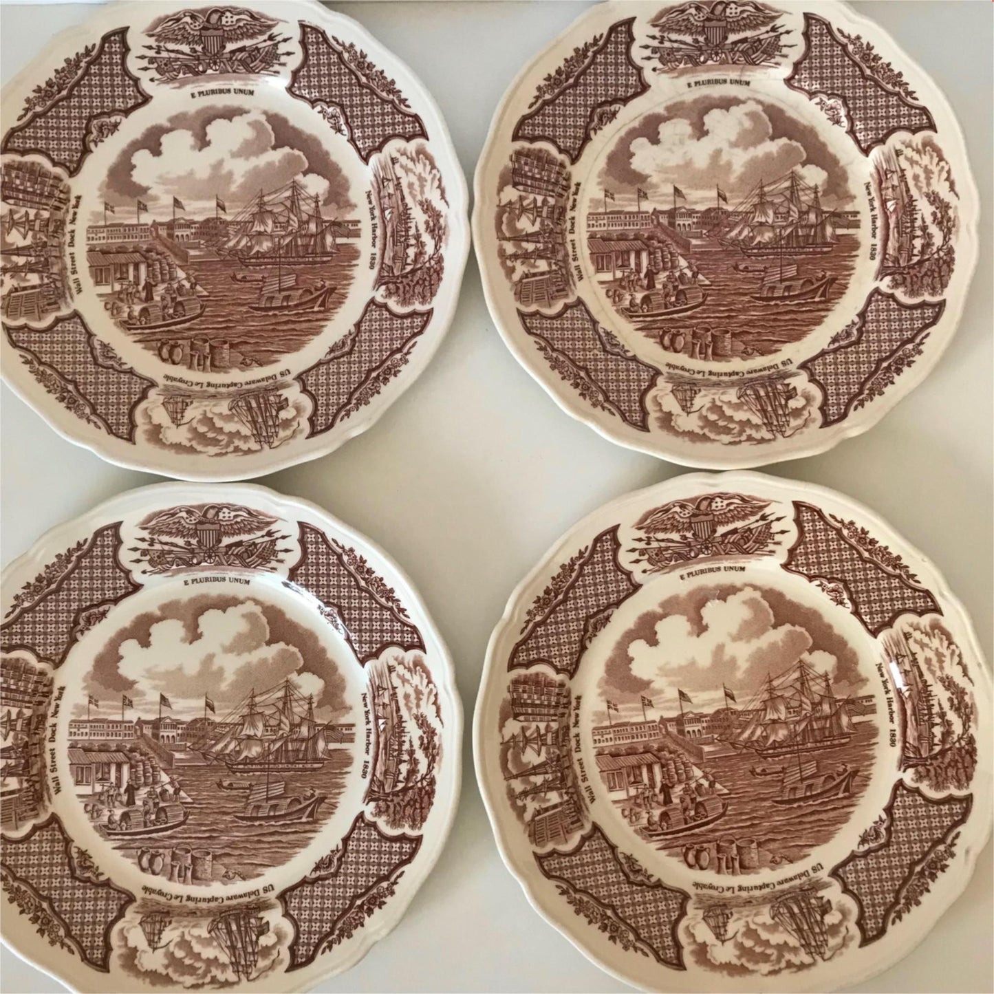 Alfred Meakin retro 1970s set of 4 9” saladplates Fair Winds brown China America