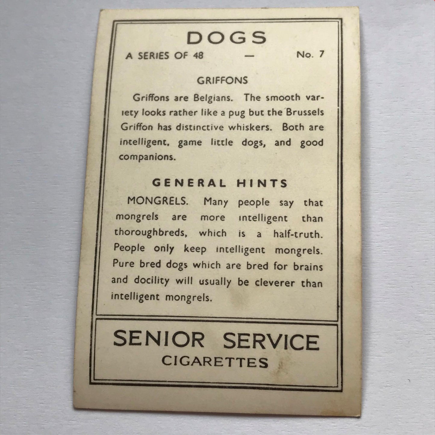 DOGS - SENIOR SERVICE CIGARETTE CARDS 1930S PHOTOS - take your pick