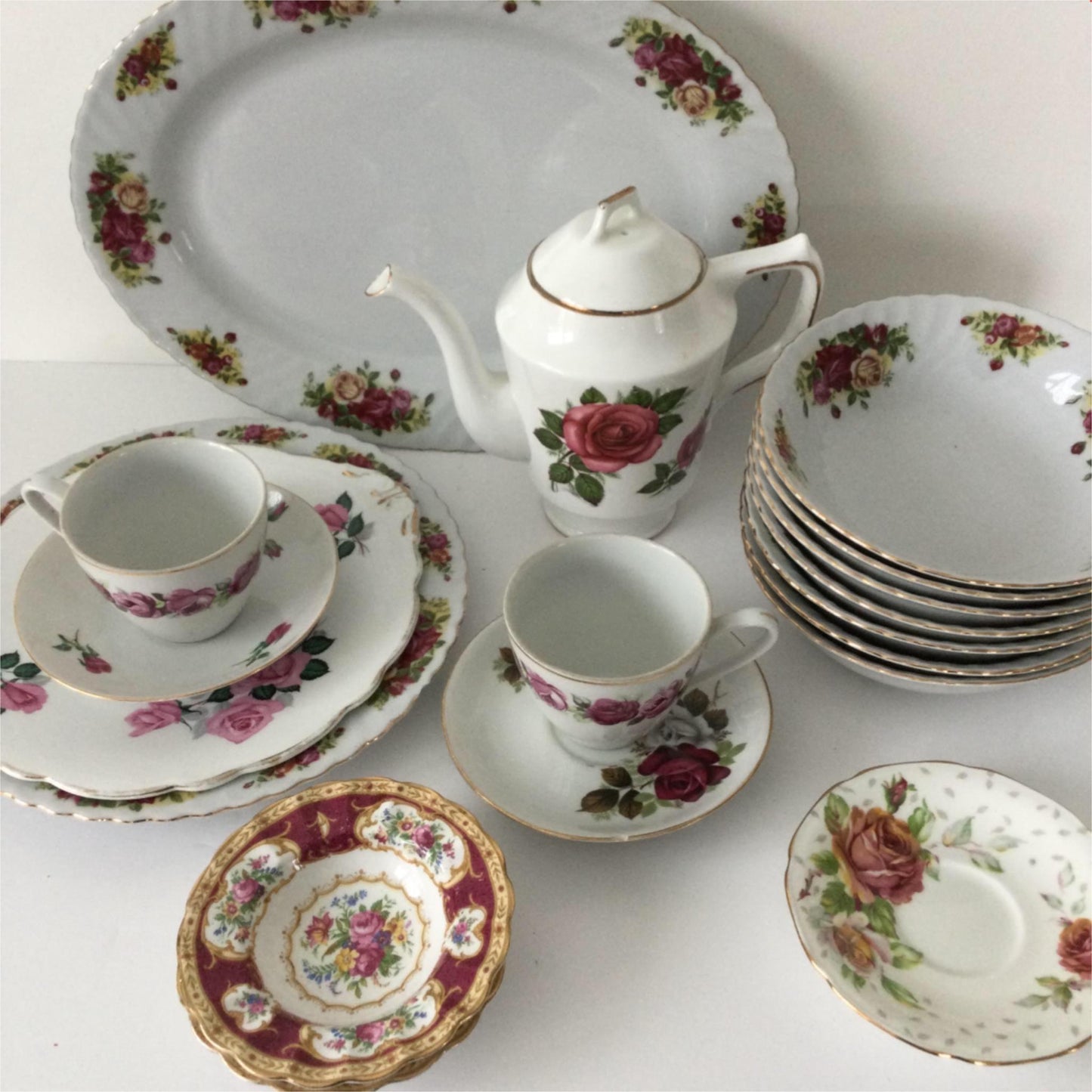 ROYAL NORFOLK ROSE DESIGN CEREAL DESSERT BOWL TRADITIONAL VGC WHITE PINK GREEN