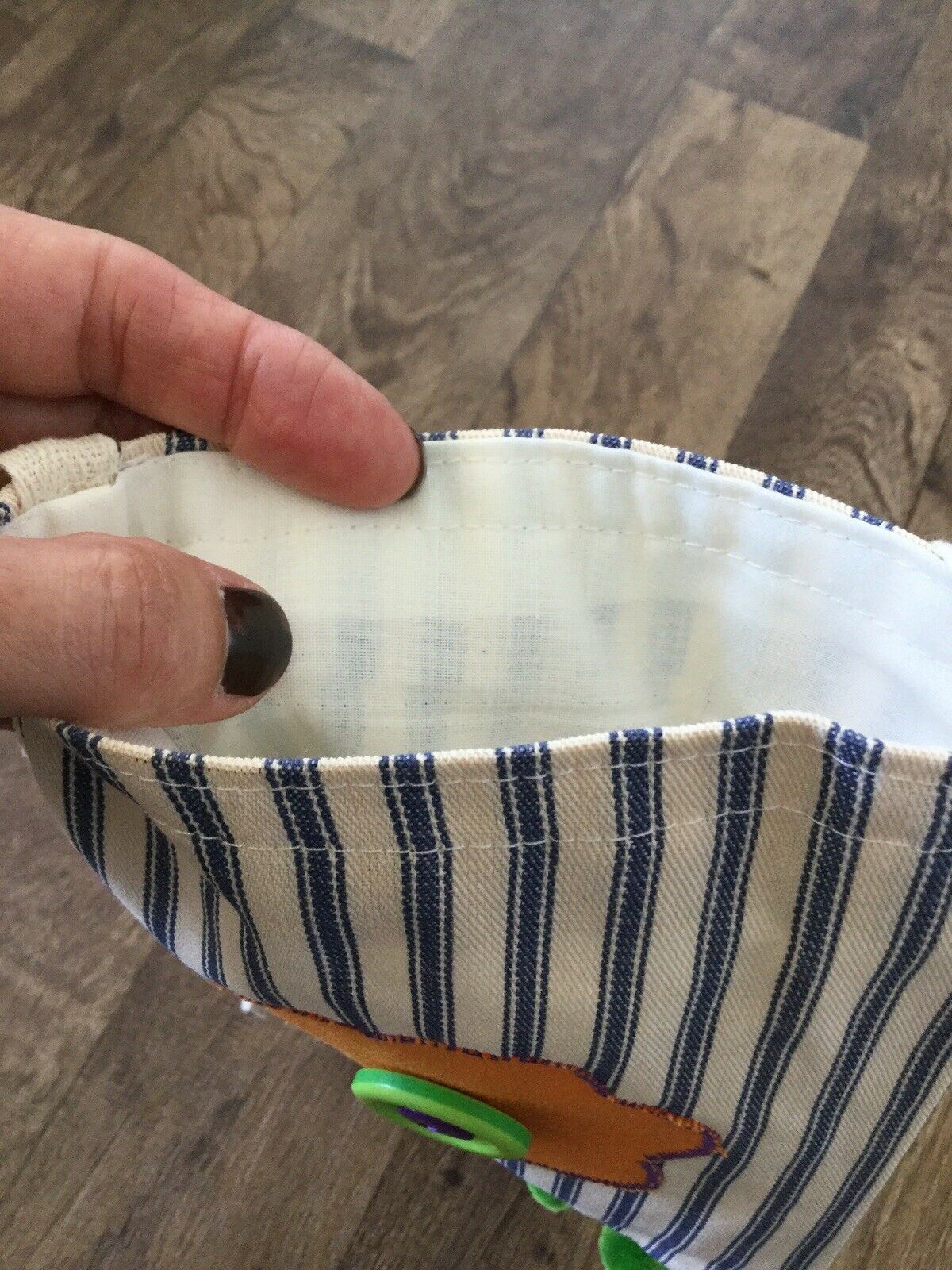 Childs Mini Canvas Shoulder Bag. Pompoms Stripes Flower Buttons Handmade in UK