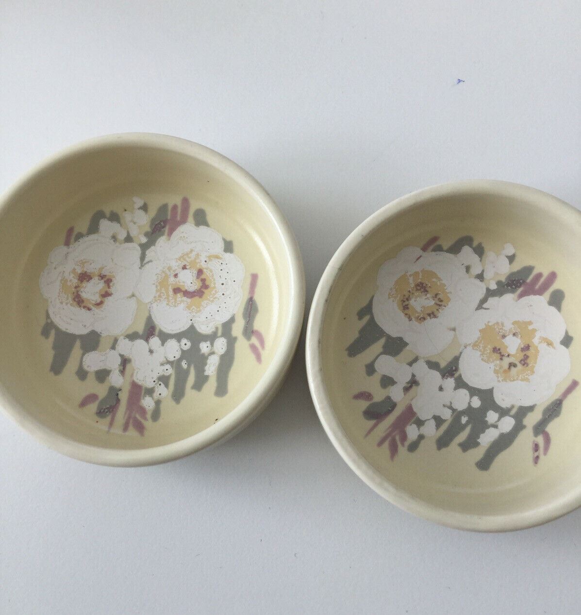 Vintage 1980s Vanity Set Hornsea Trinket Bowls & Ring Holder Dressing table set cream white green pastels