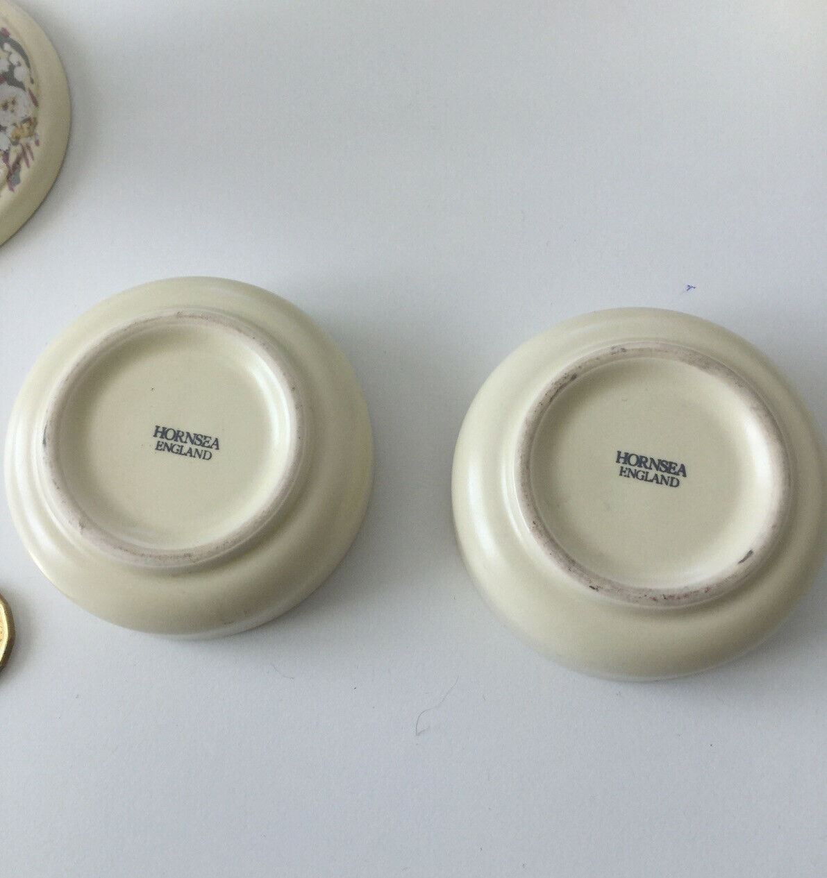 Vintage 1980s Vanity Set Hornsea Trinket Bowls & Ring Holder Dressing table set cream white green pastels