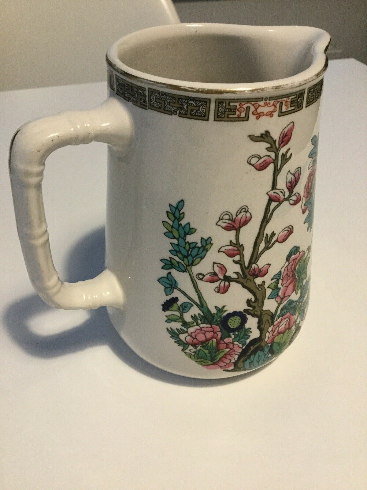 Small Vintage Floral Jug. Indian Tree. Sampson Bridgewood Ironstone. English. Pretty blossom design.