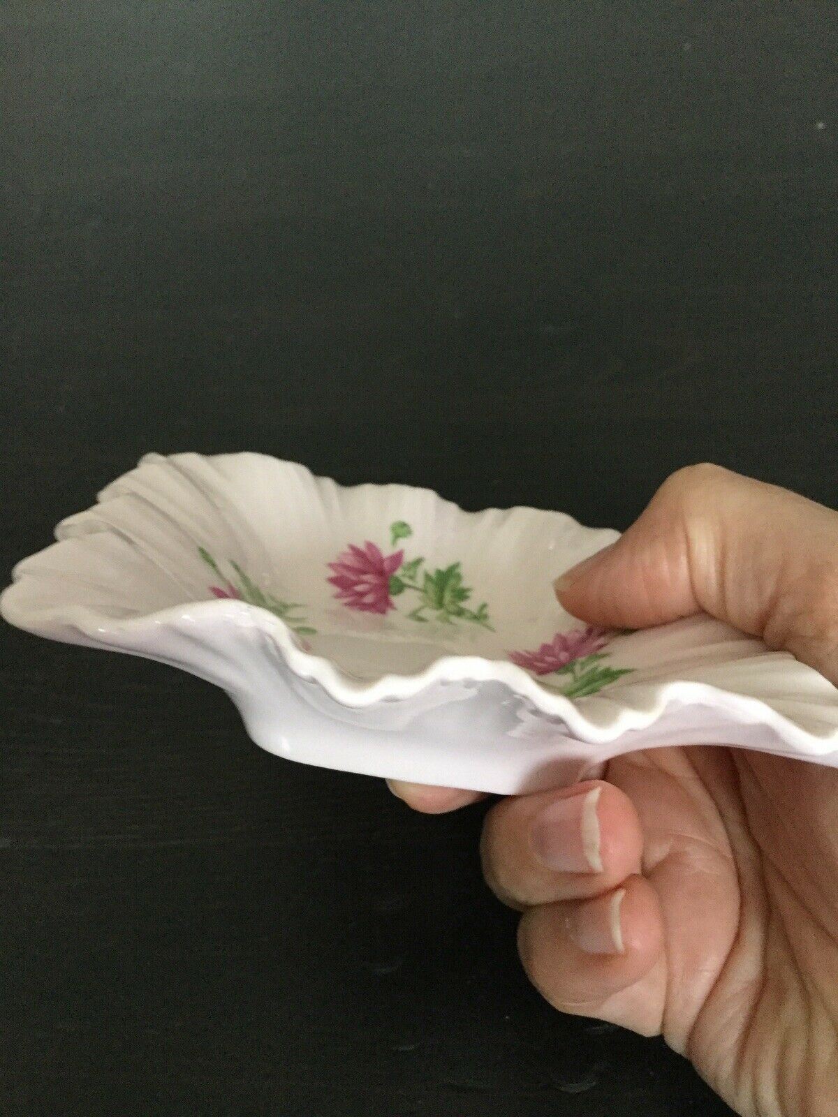 Adderley Bone China Trinket Dish / Pin Dish. Square. Pink Floral With Fluted Edge. Pretty