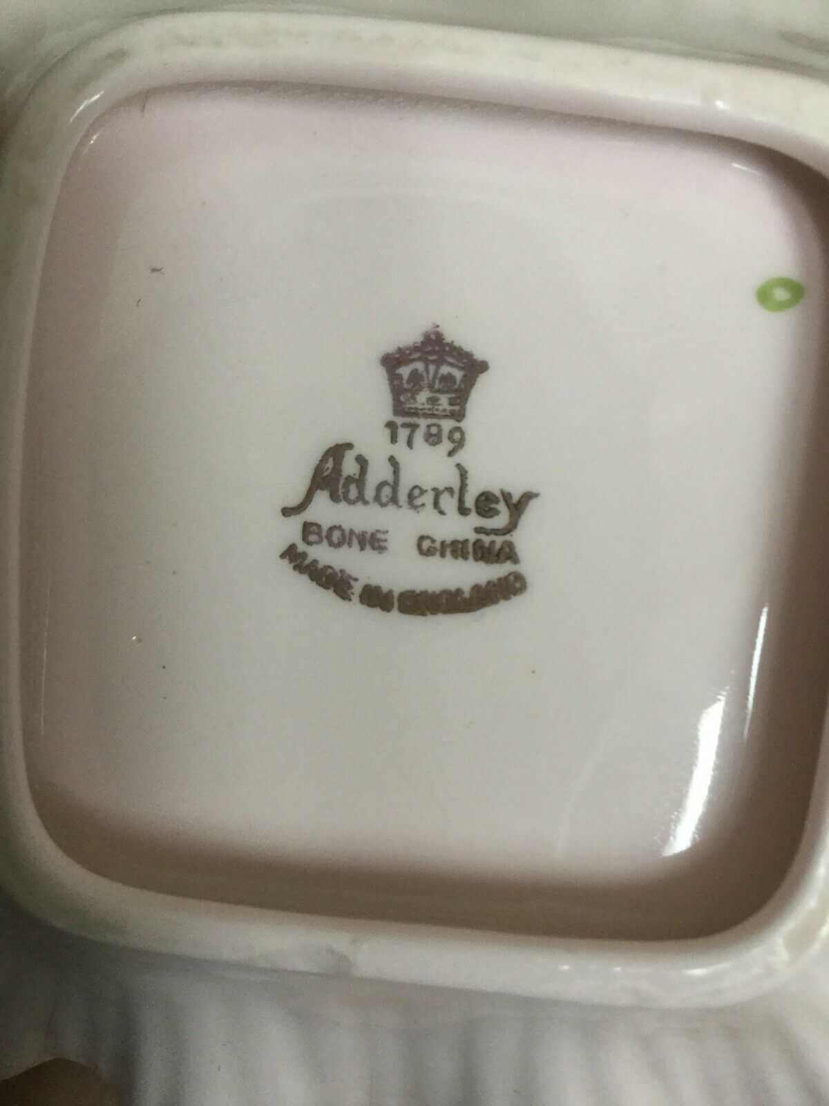 Adderley Bone China Trinket Dish / Pin Dish. Square. Pink Floral With Fluted Edge. Pretty