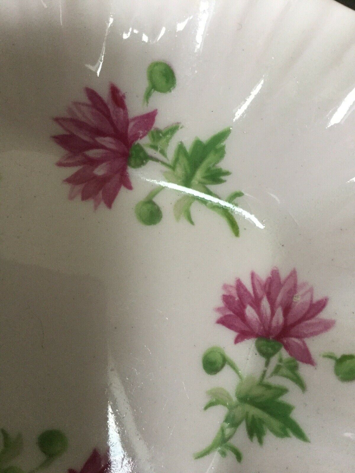 Adderley Bone China Trinket Dish / Pin Dish. Square. Pink Floral With Fluted Edge. Pretty