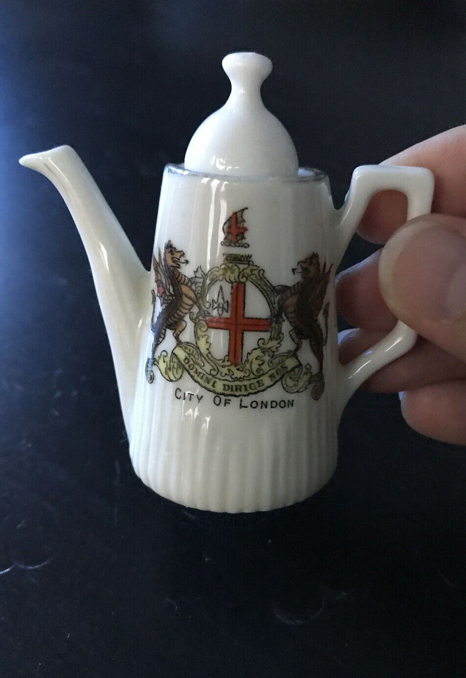 The Dainty Ware Co. Miniature China Coffee Pot. City Of London Coat Of Arms. Souvenir.