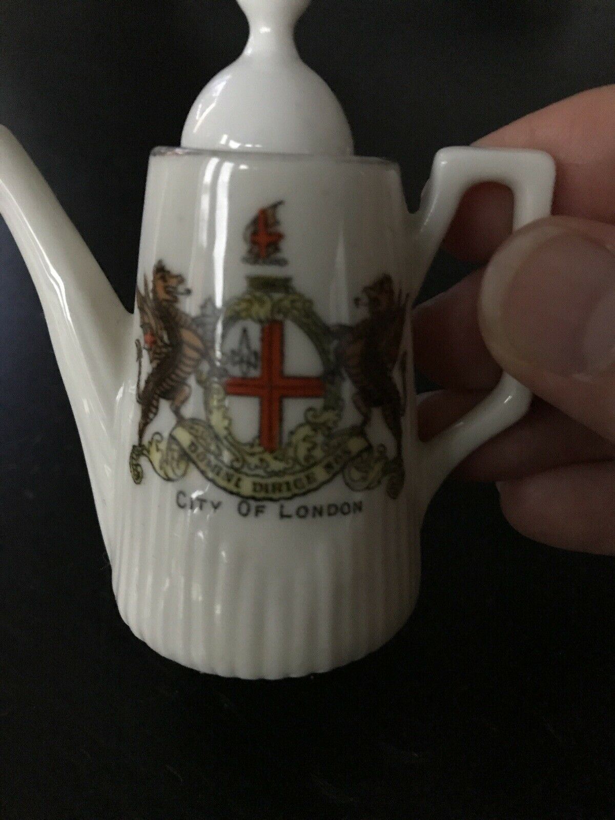 The Dainty Ware Co. Miniature China Coffee Pot. City Of London Coat Of Arms. Souvenir.
