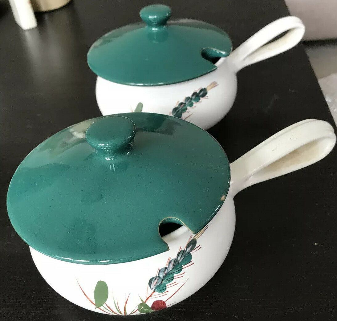 2 x Retro Mini Casserole dishes Denby Greenwheat Handled Lidded Bowls Ovenproof