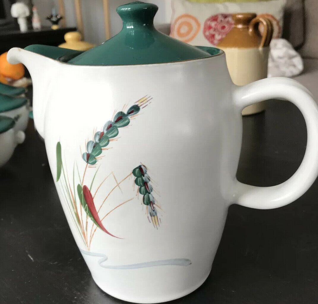 Vintage Mid Century Denby Coffee Pot Greenwheat Iconic Design 50s 60s 70s Green