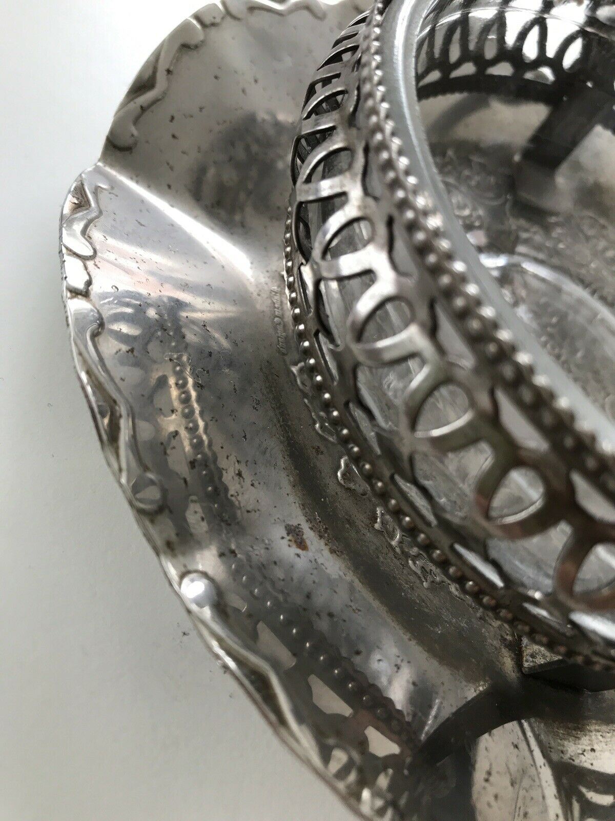 Vintage English Silver Plated And Glass Condiment Server with spoon