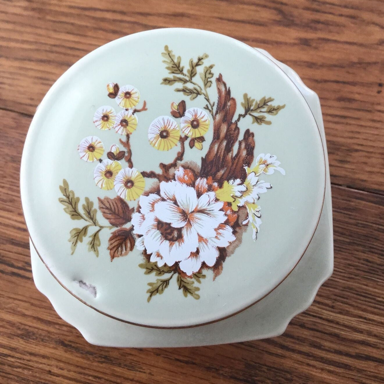 Sadler England Ginger Jar - Pale Green Floral Lidded Pot - Kitchen / Bathroom Storage Jar
