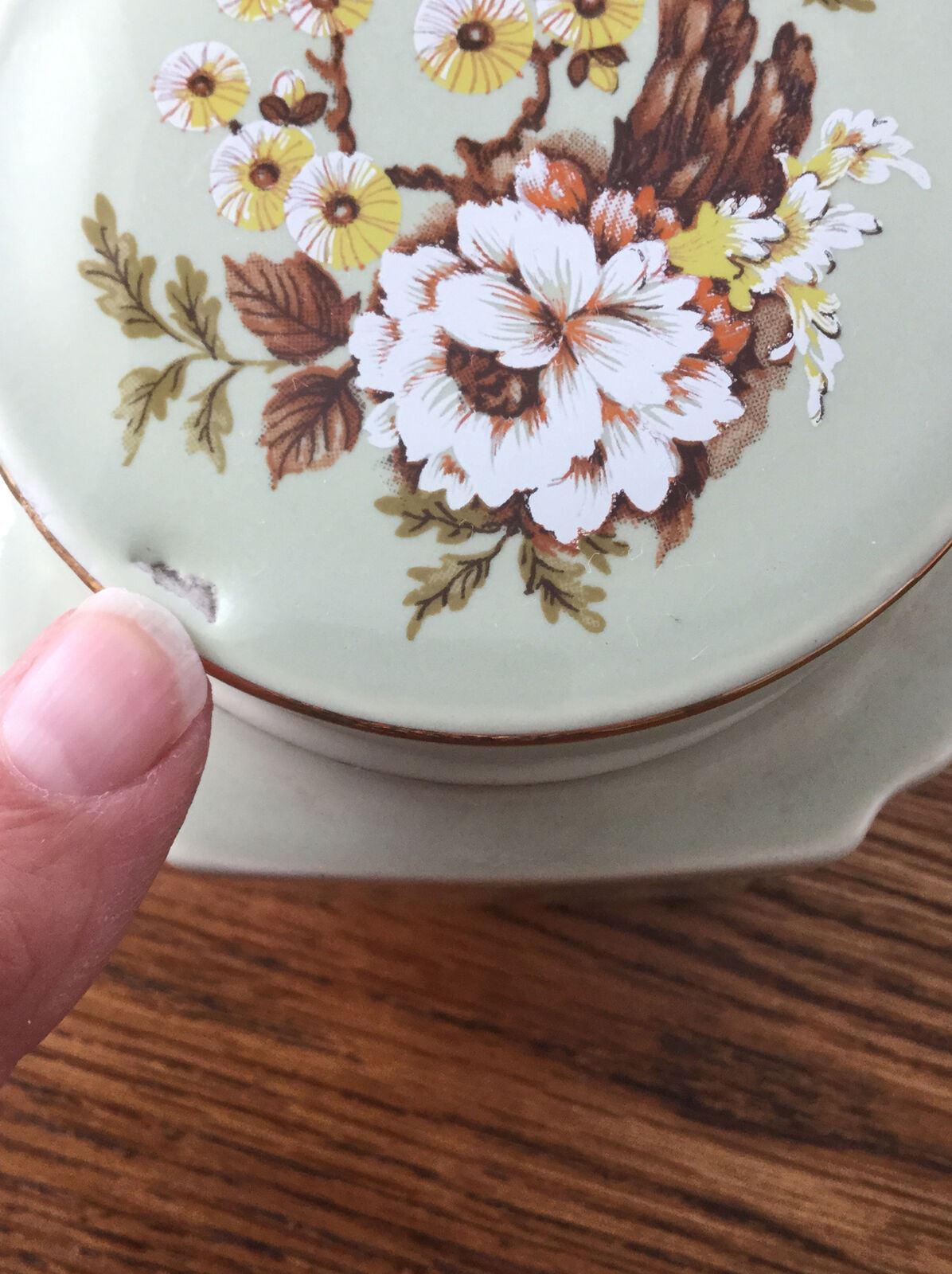 Sadler England Ginger Jar - Pale Green Floral Lidded Pot - Kitchen / Bathroom Storage Jar