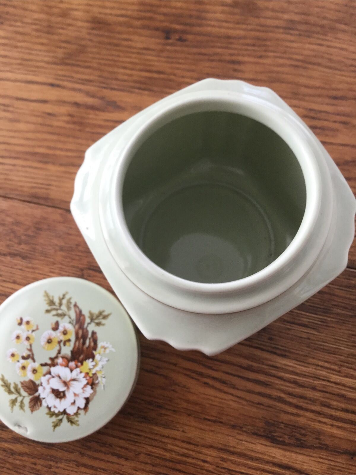 Sadler England Ginger Jar - Pale Green Floral Lidded Pot - Kitchen / Bathroom Storage Jar