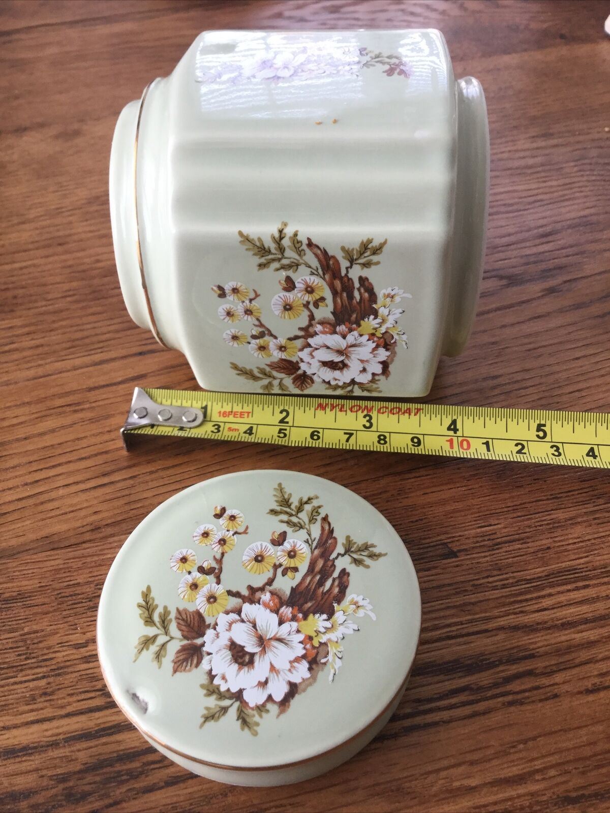 Sadler England Ginger Jar - Pale Green Floral Lidded Pot - Kitchen / Bathroom Storage Jar