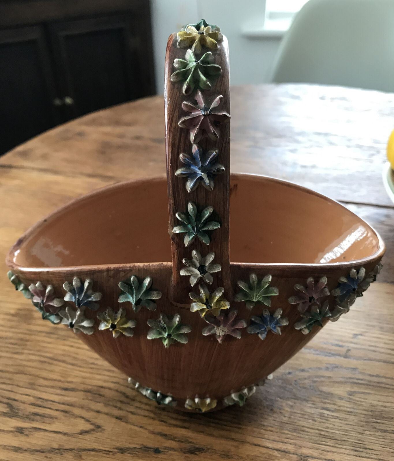 Vintage 1950s Italian Ceramic Posy Basket. Iced Gem Bowl Retro Kitsch Quirky