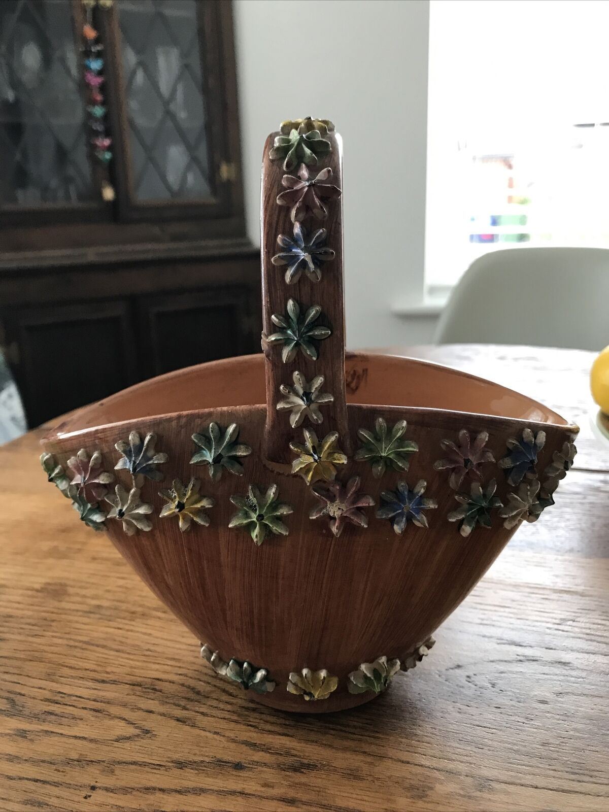Vintage 1950s Italian Ceramic Posy Basket. Iced Gem Bowl Retro Kitsch Quirky