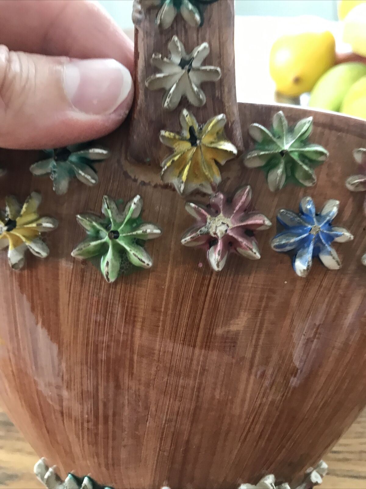 Vintage 1950s Italian Ceramic Posy Basket. Iced Gem Bowl Retro Kitsch Quirky