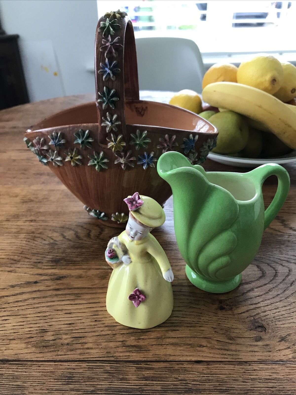 Vintage 1950s Italian Ceramic Posy Basket. Iced Gem Bowl Retro Kitsch Quirky