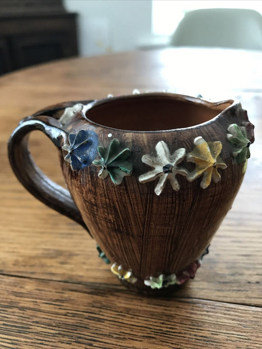 Vintage 1950s Small Brown Italian Ceramic Jug / Creamer - Iced Gem Style - Kitsch Retro