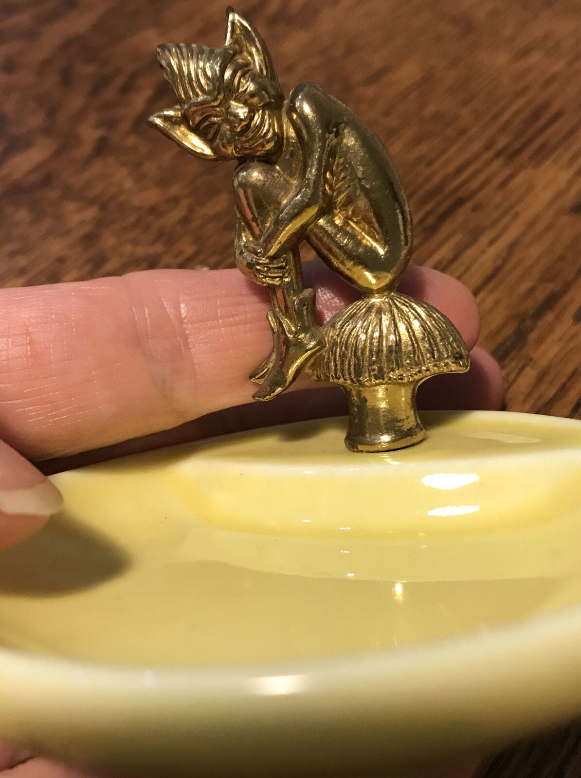 Vintage Trinket Dish / Coin / Key Dish. Lucky Pixie Piskie. Gold And Yellow. Wade.