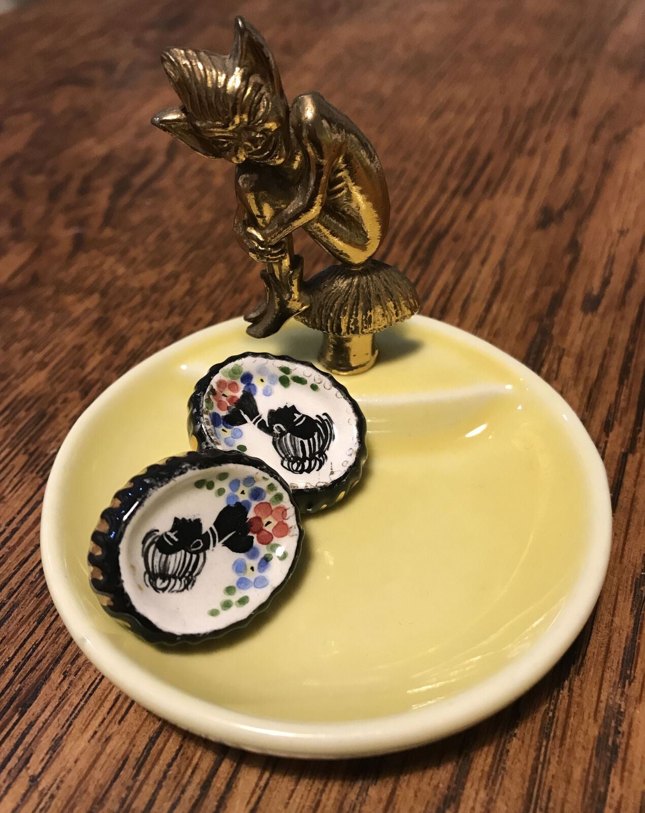 Vintage Trinket Dish / Coin / Key Dish. Lucky Pixie Piskie. Gold And Yellow. Wade.