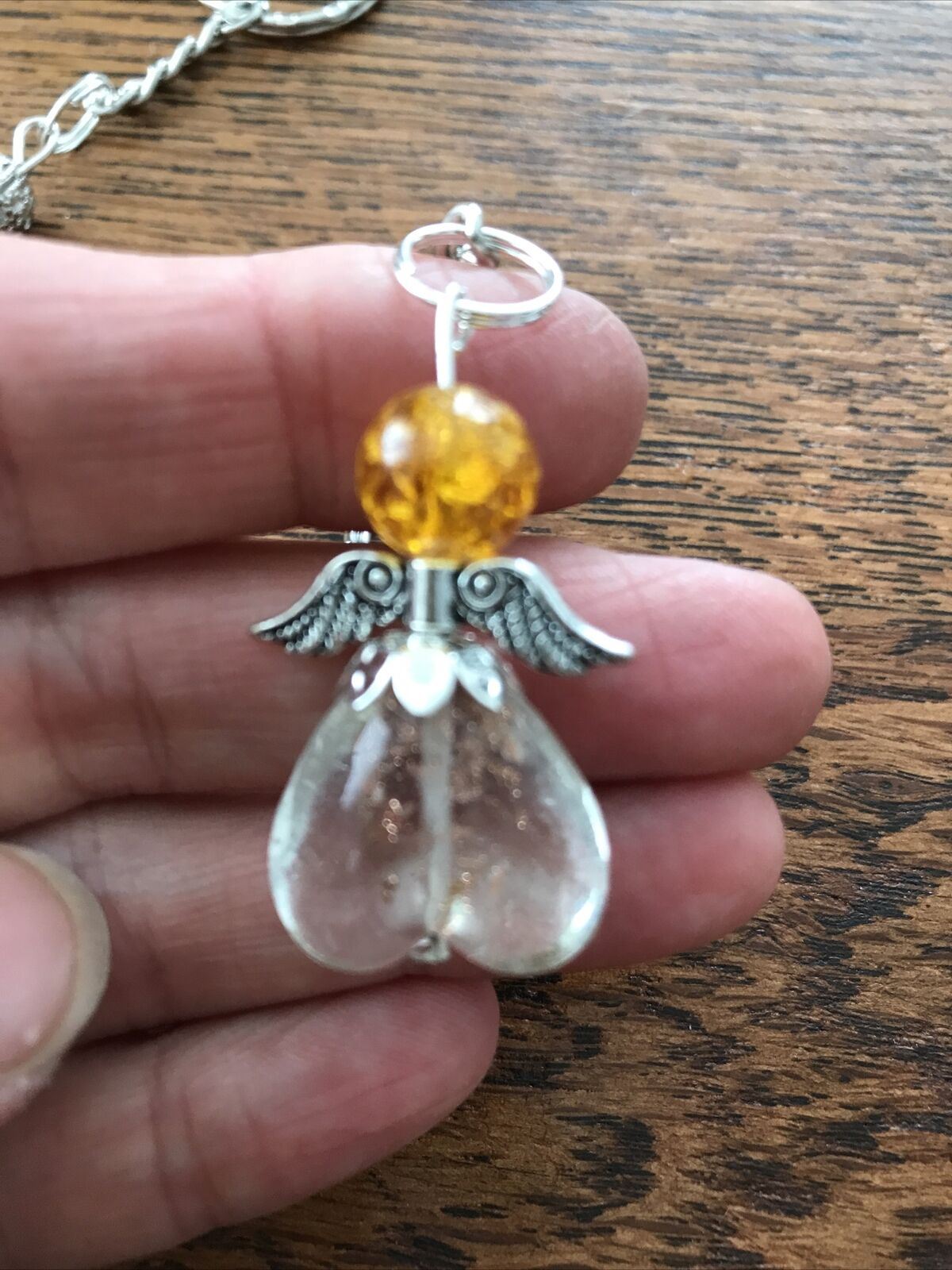 Lucky Angel Glass Keyring / Bag Charm. Easter Gift / Stocking filler. Handmade. Kitsch