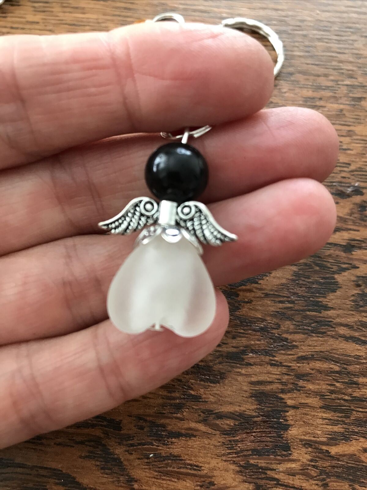Lucky Angel Glass Keyring / Bag Charm. Easter Gift / Stocking filler. Handmade. Kitsch