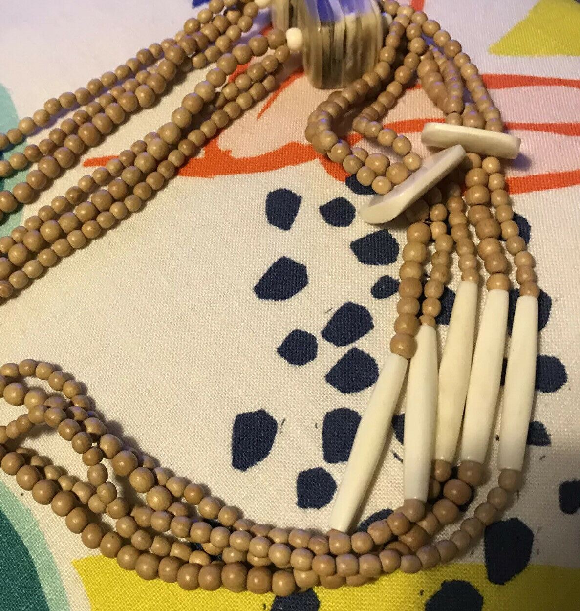 Long Boho Natural Colour Chunky Bead Necklace Festival Summer Beachy