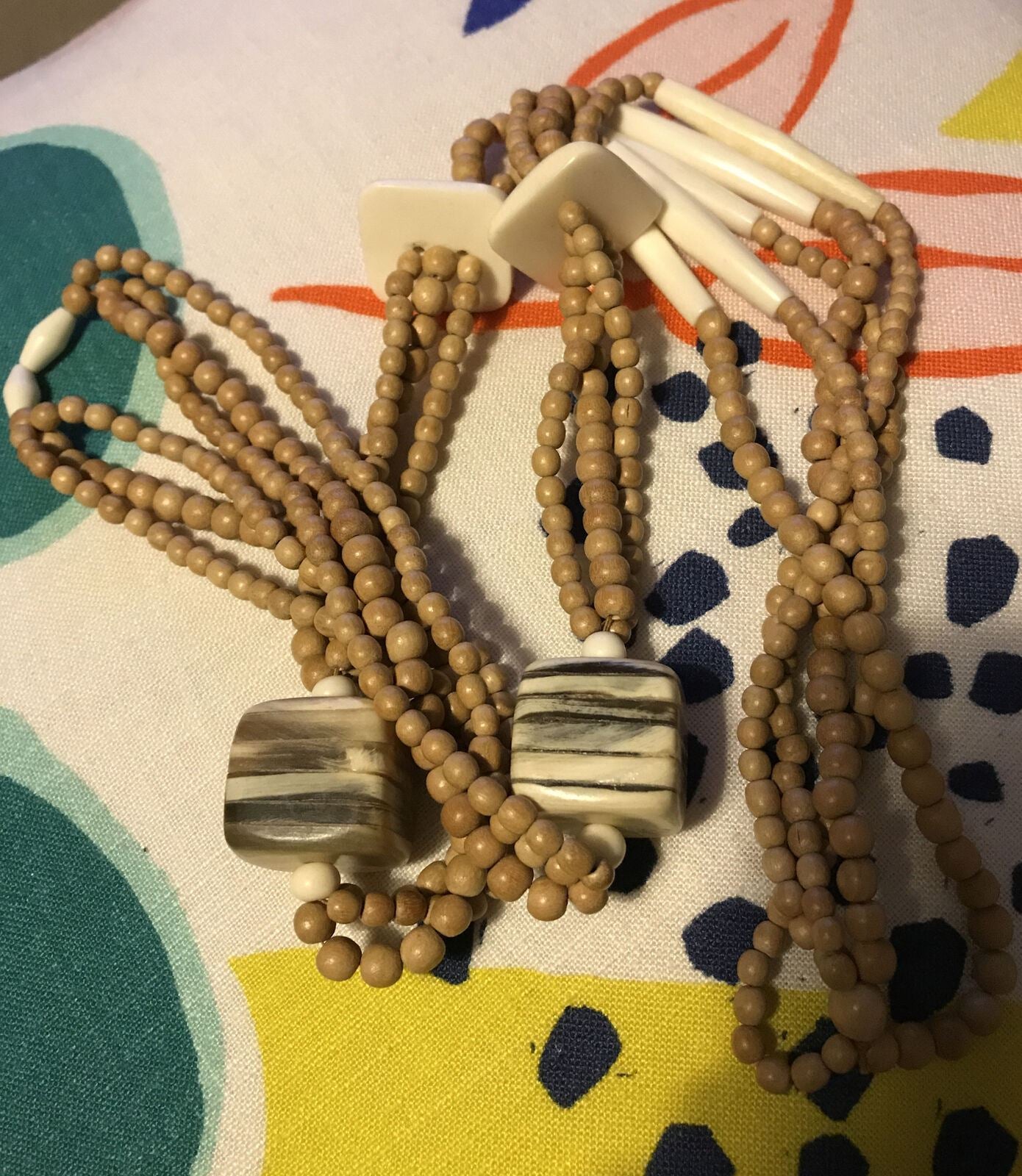 Long Boho Natural Colour Chunky Bead Necklace Festival Summer Beachy