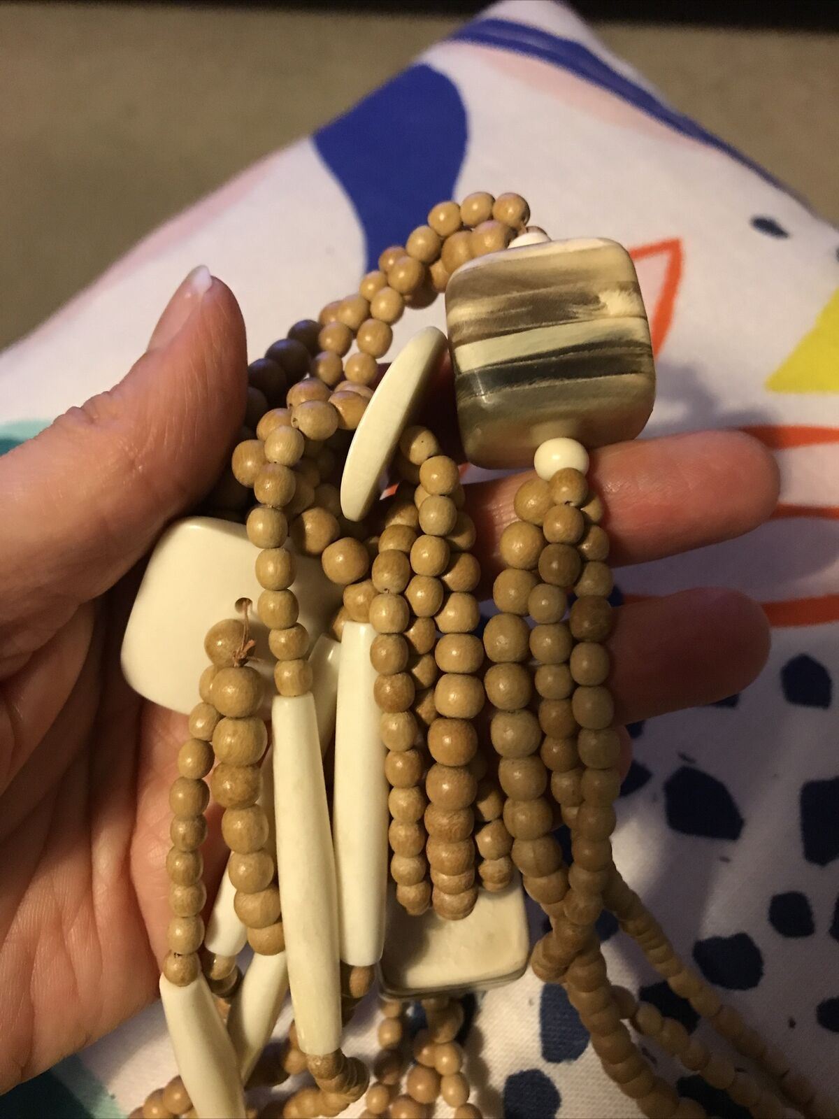Long Boho Natural Colour Chunky Bead Necklace Festival Summer Beachy