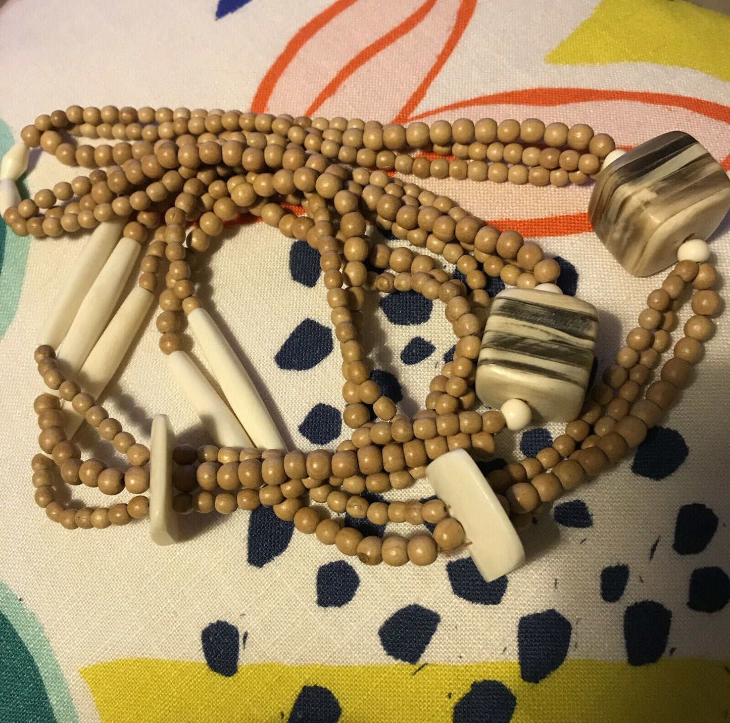 Long Boho Natural Colour Chunky Bead Necklace Festival Summer Beachy