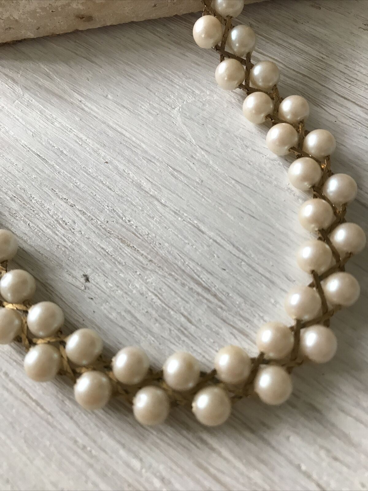 Simulated Pearl & Gold Plated Necklace. Woven. Elegant. Smart.