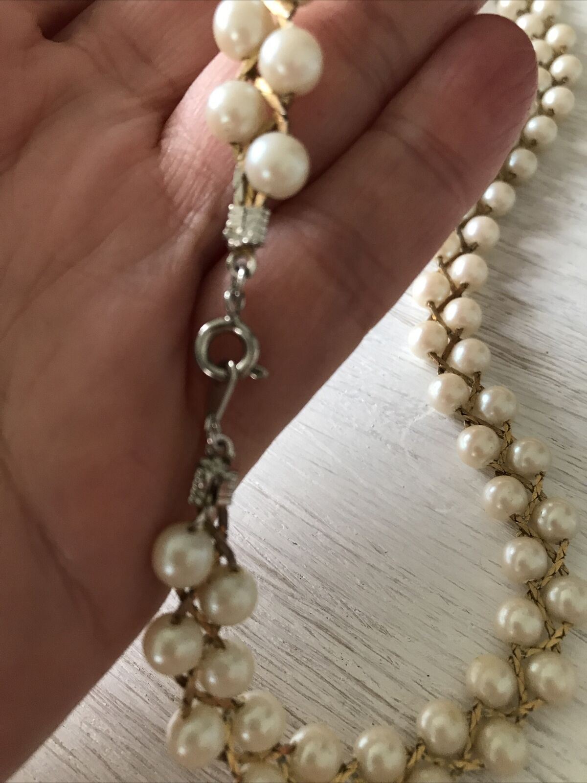 Simulated Pearl & Gold Plated Necklace. Woven. Elegant. Smart.