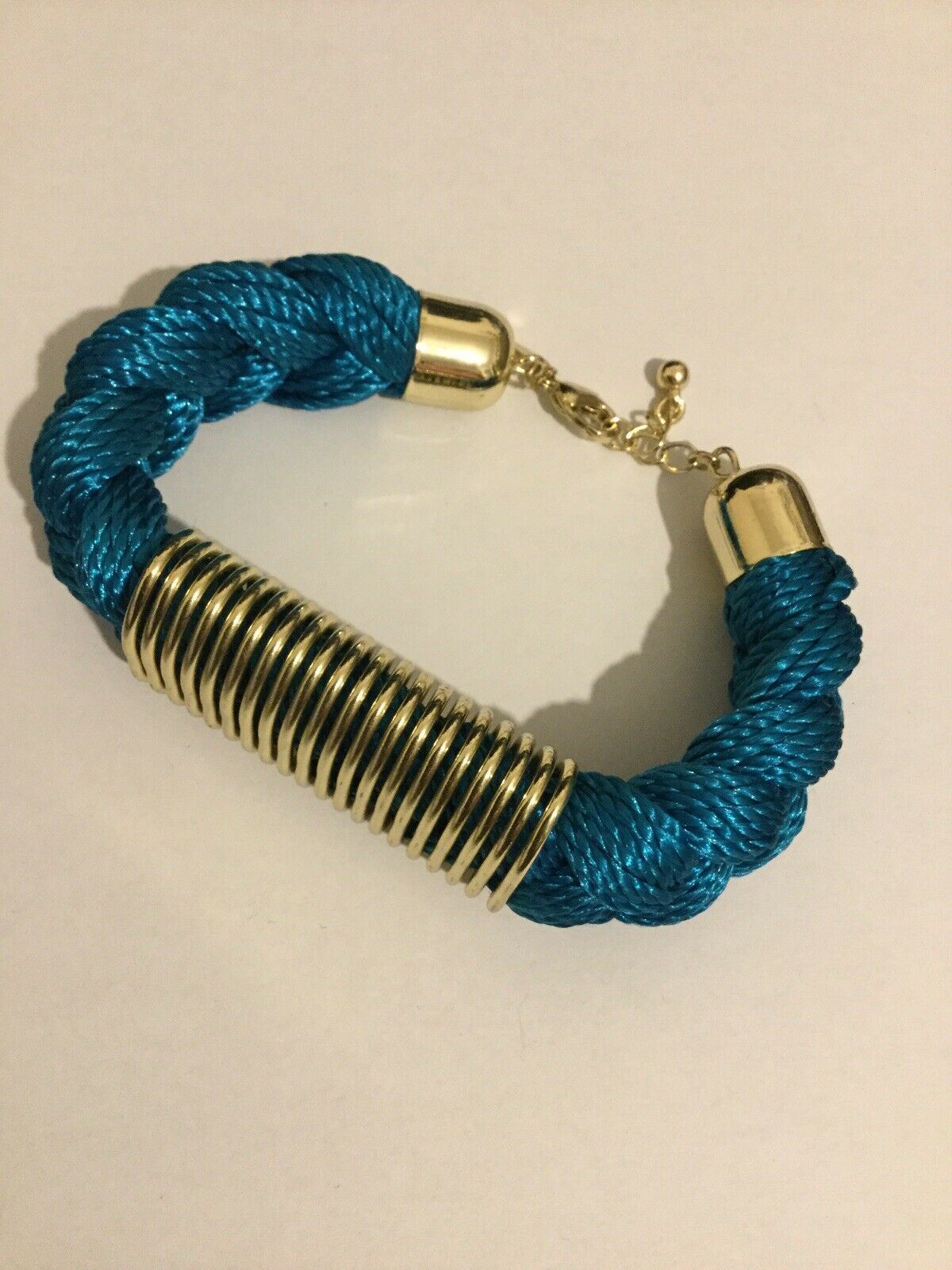 Woven Chunky Turquoise Bracelet With Gold Tone Fittings