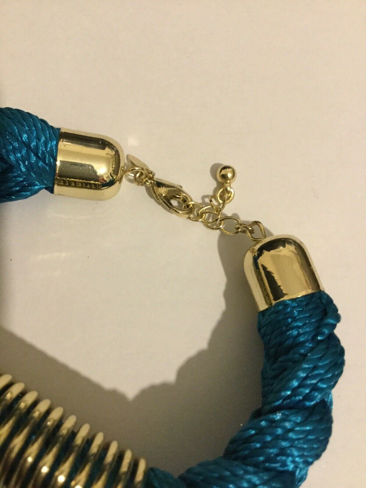 Woven Chunky Turquoise Bracelet With Gold Tone Fittings