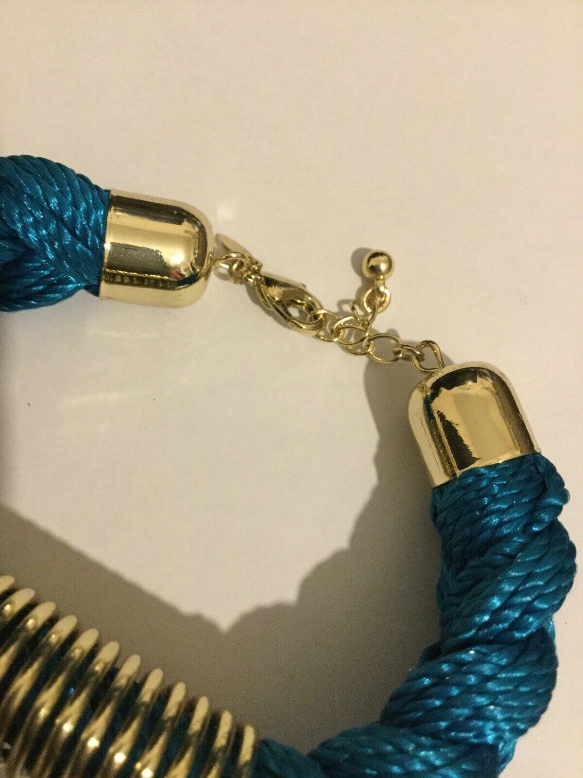 Woven Chunky Turquoise Bracelet With Gold Tone Fittings