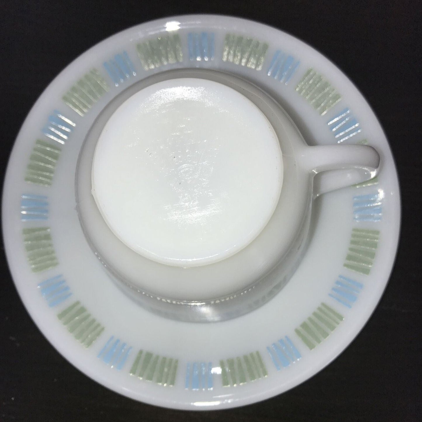 Vintage JAJ Pyrex Matchmaker Cup & Saucer - Retro Mid Century - Blue Green White