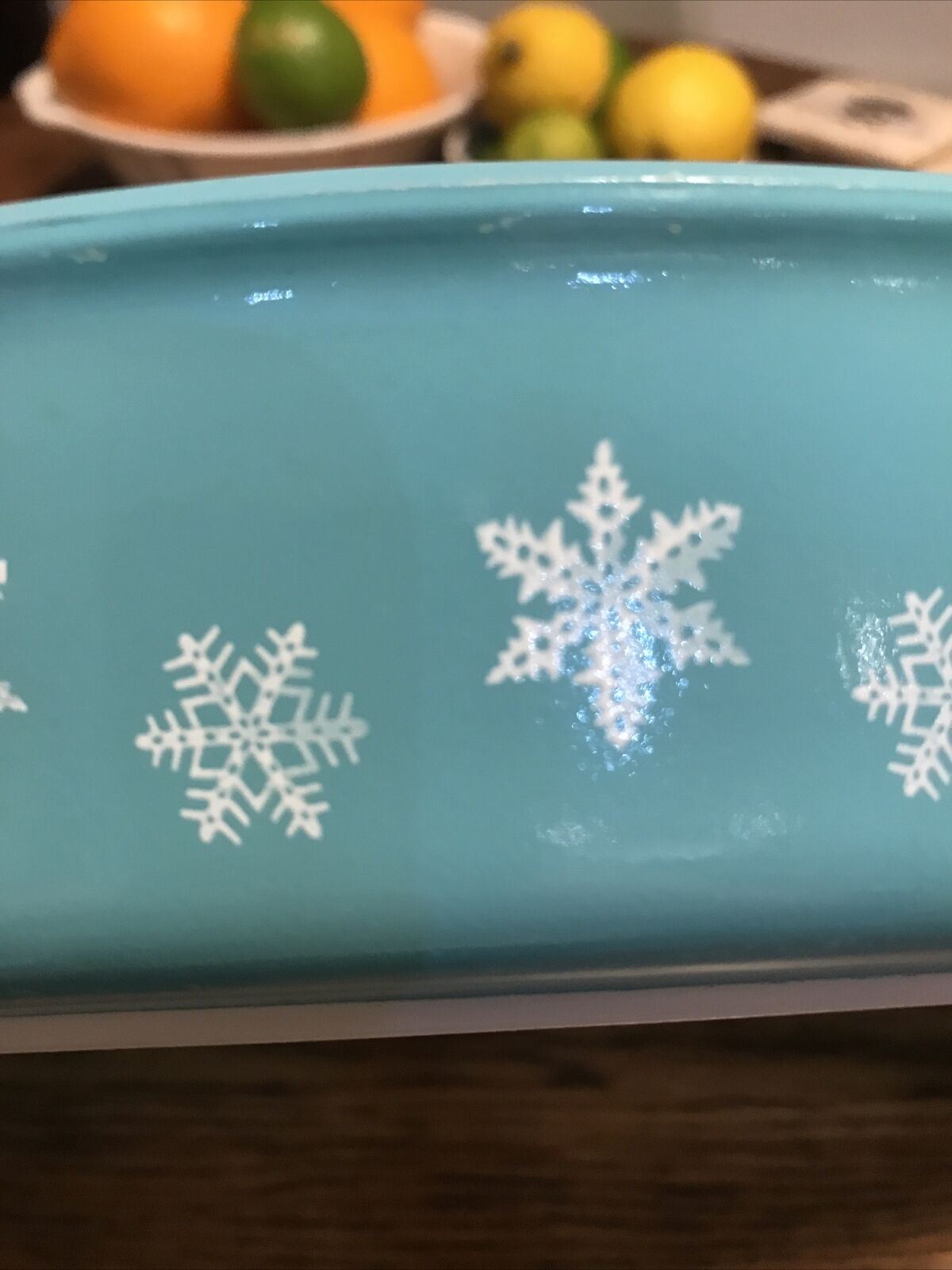 Vintage Pyrex Christmas Serving Bowl. Divided Oval Dish. Turquoise Gaiety Snowflake Design.