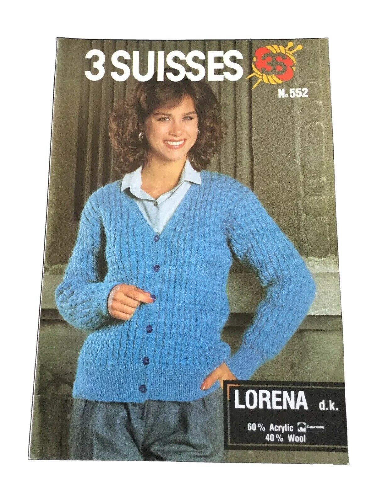 Vintage Knitting Pattern Ladies Cardigan Rosebud Rib 3 Suisses 30-40”