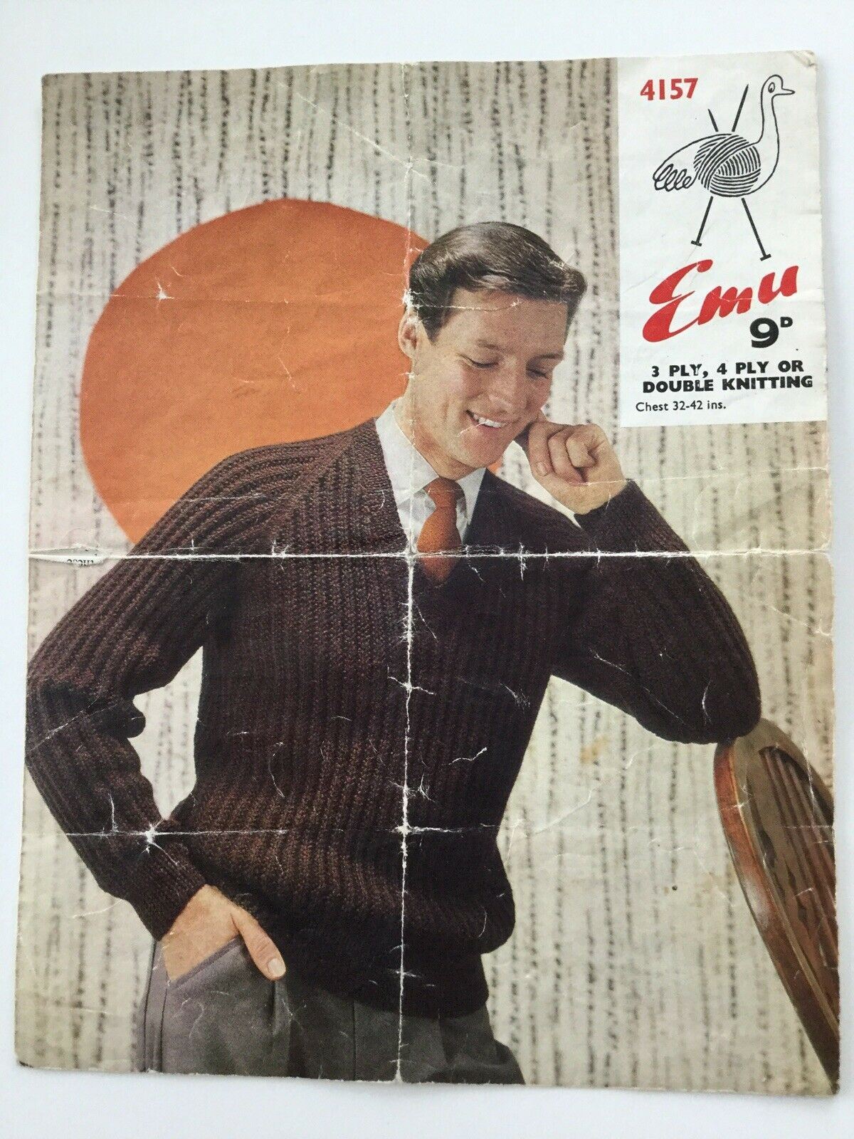 Vintage Knitting Pattern 1960s Mans V Neck Sweater Jumper Emu 4157 Chest