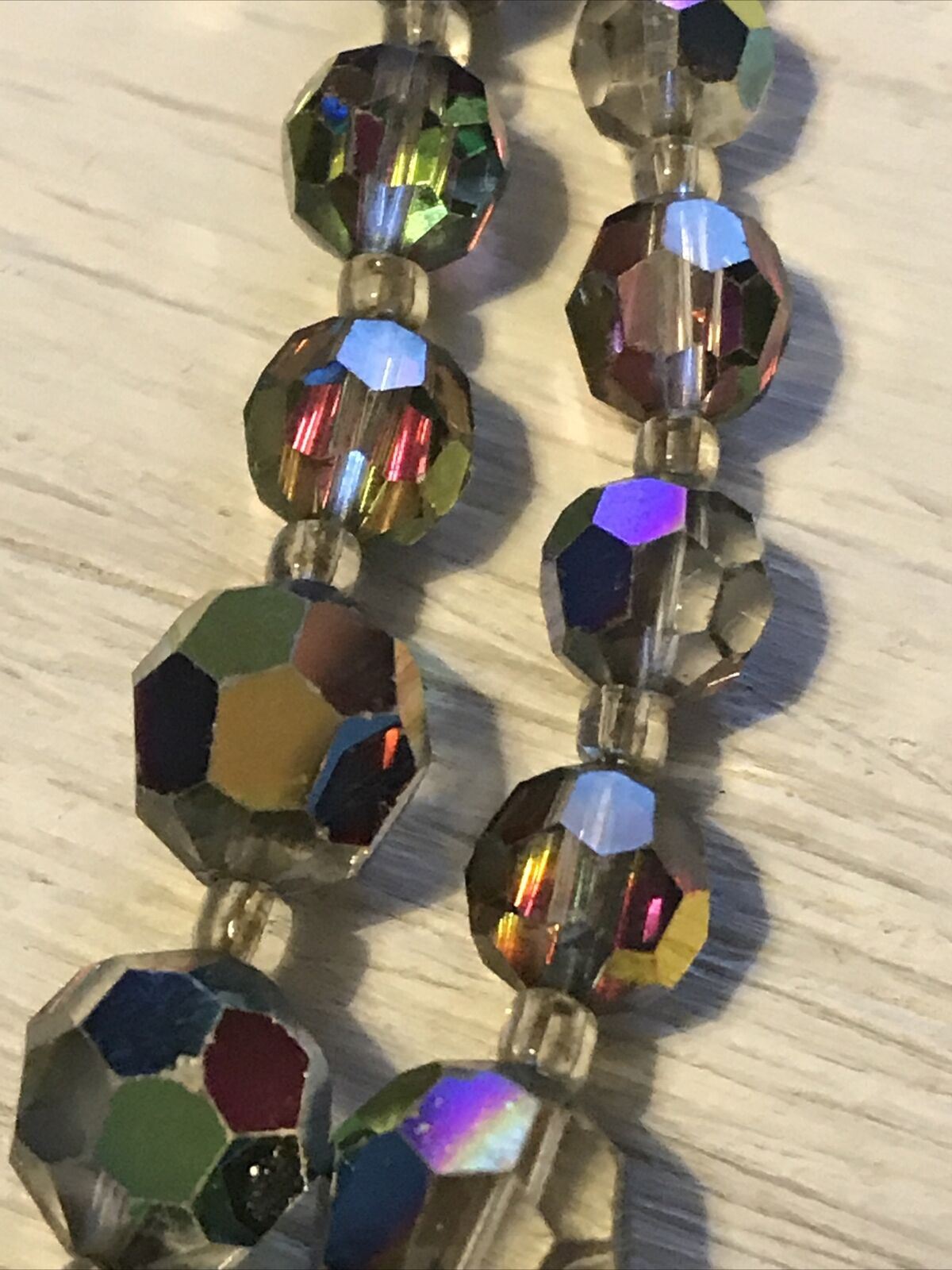 Vintage 2 Strand Necklace, Coloured Aurora Borealis Faceted Glass Beads