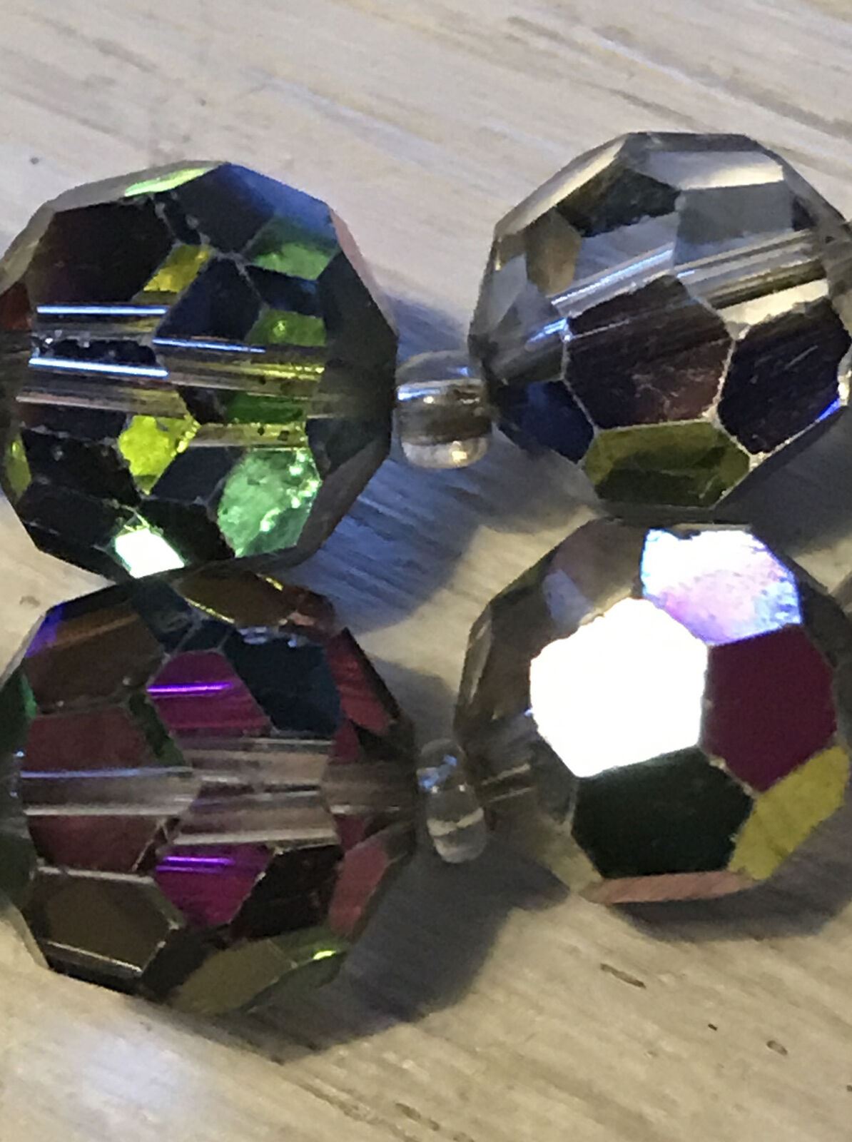 Vintage 2 Strand Necklace, Coloured Aurora Borealis Faceted Glass Beads