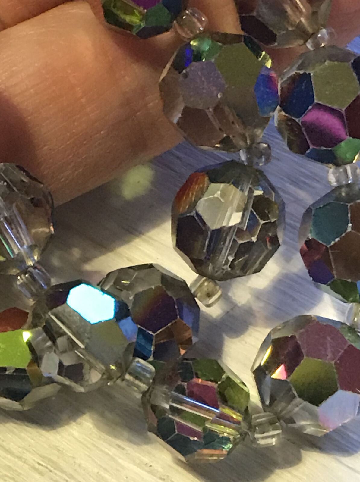 Vintage 2 Strand Necklace, Coloured Aurora Borealis Faceted Glass Beads