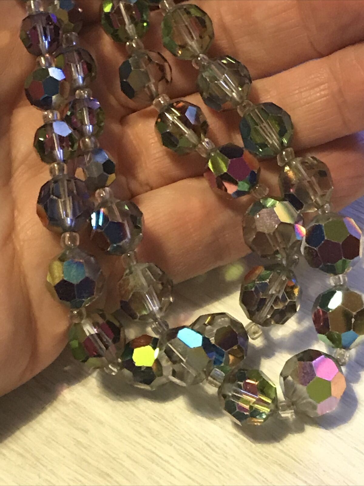 Vintage 2 Strand Necklace, Coloured Aurora Borealis Faceted Glass Beads