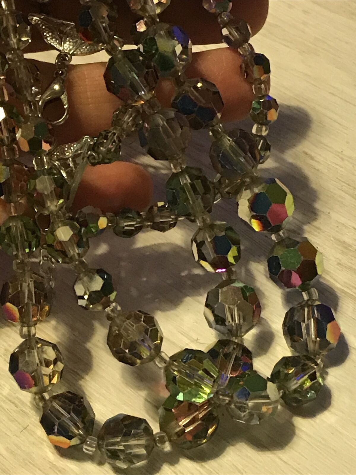 Vintage 2 Strand Necklace, Coloured Aurora Borealis Faceted Glass Beads