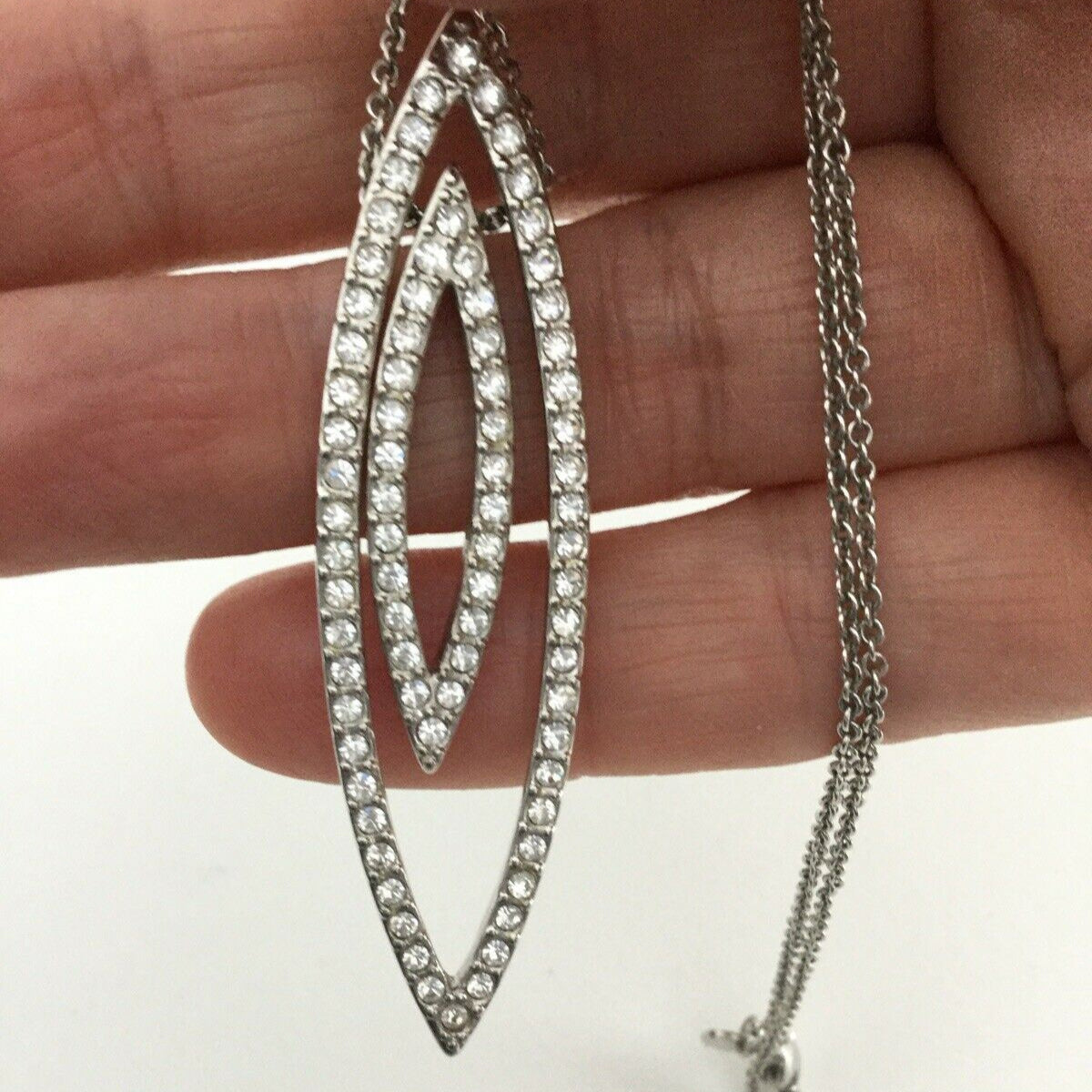 Silver Plated M&S Diamante Pendant. 16”. Oval. Art Deco Style. 1920s Style